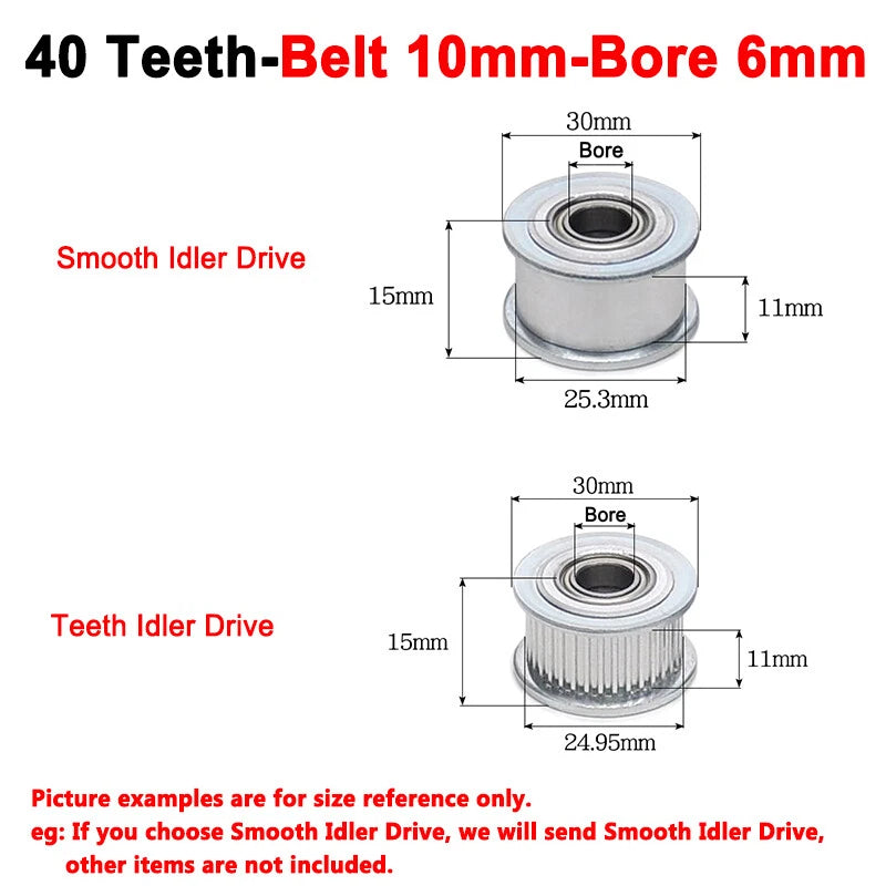 2GT Smooth-Tooth Idler Pulley 16Tooth - 40Tooth Bore 3mm 4mm 5mm 6mm 7mm 8mm