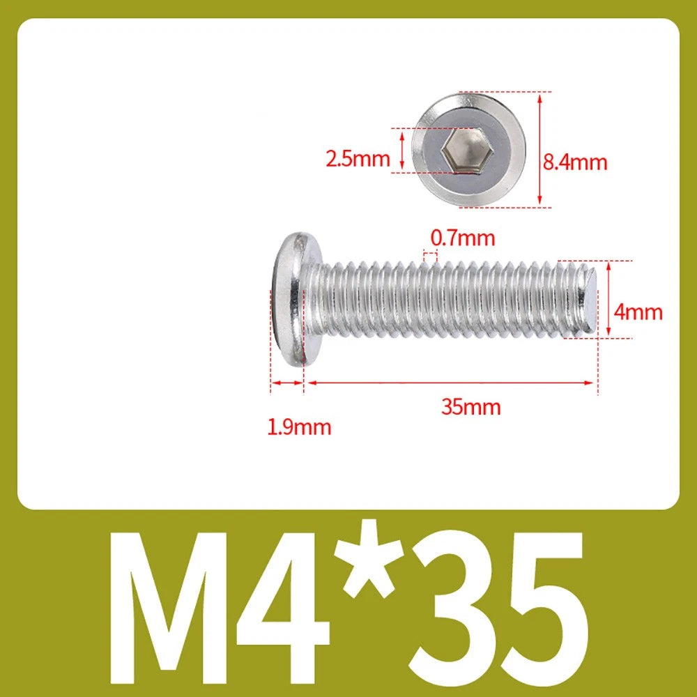 M2 M3 M4 Flat Round Head Hex Socket Screws – A2 Stainless Steel, Fully Threaded (3–50mm)