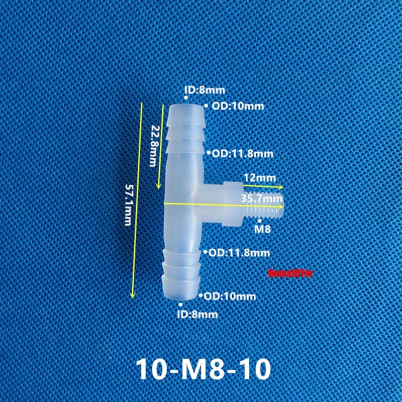 T Piece Joiner 3-Way Plastic Barb Connector | Pipe Hose Male Thread Fitting