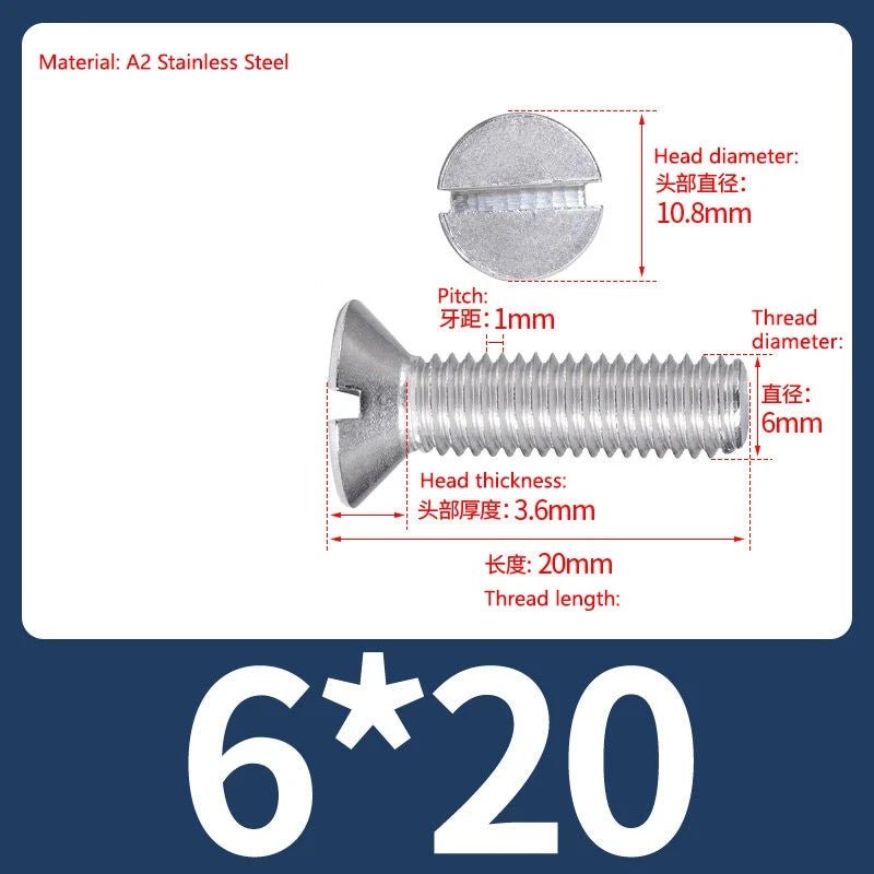 A2 Stainless Steel Slotted Countersunk Screws DIN 963 | M4 M5 M6 - HomeDIYer