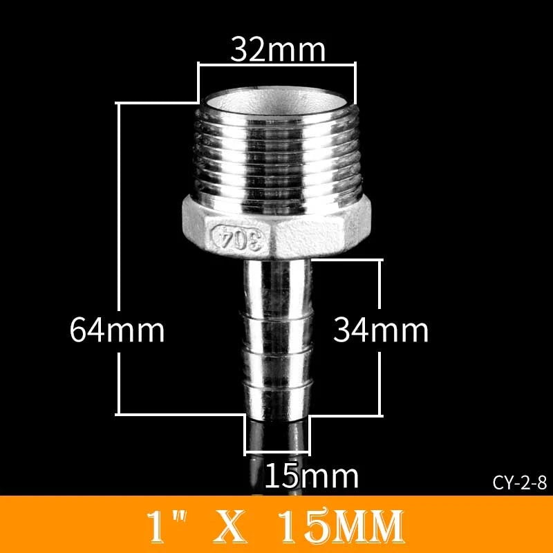 Stainless Steel BSP Male Thread x Barb Hose Tail Connector | 1/8" to 4"