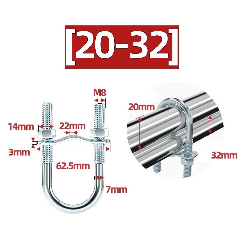 U - Bolt Pipe Clamp — Double & Single U - Shape Saddle Clamp for Greenhouse & Awning Frames - HomeDIYer