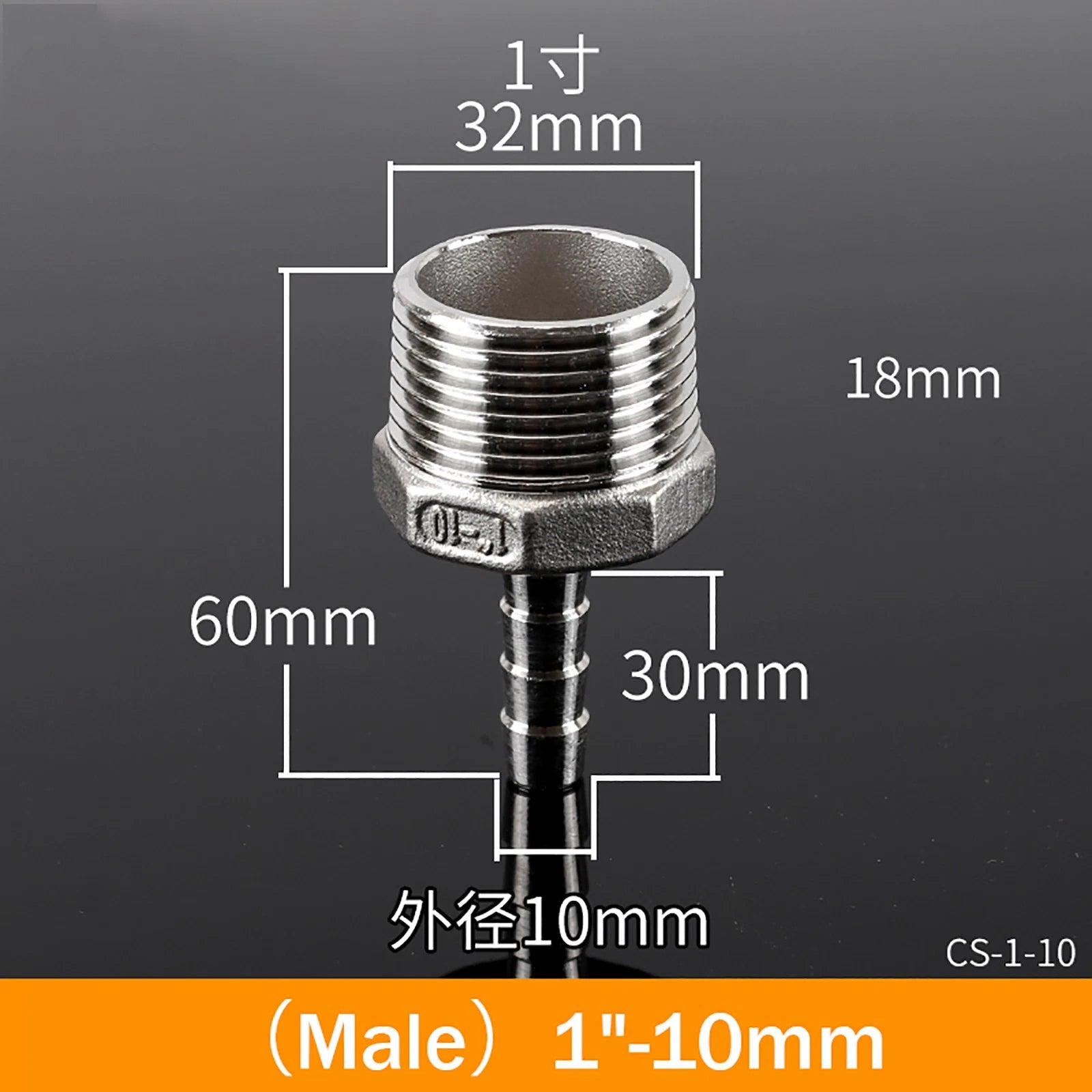 BSP Male Taper Thread x Hose Tail Adapter Fittings — Stainless Steel 304