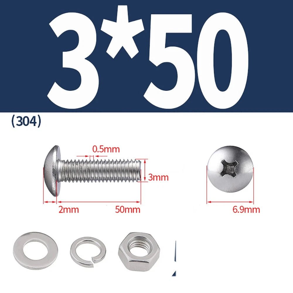 M2–M4 Phillips Truss Head Machine Screws with Hex Nuts & Washers – A2 Stainless Steel - HomeDIYer