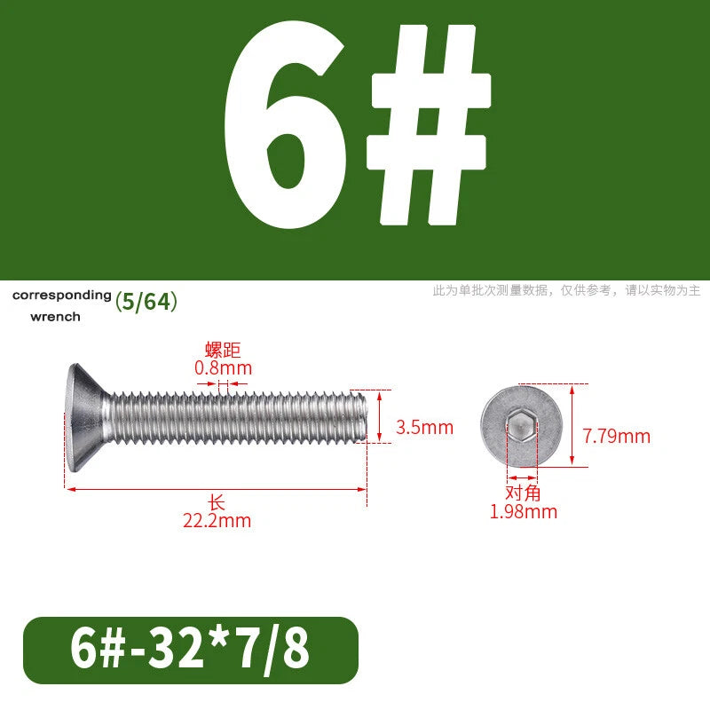 UNC Countersunk Socket Cap Screws A2 Stainless Steel — #2-56 to 5/16-18