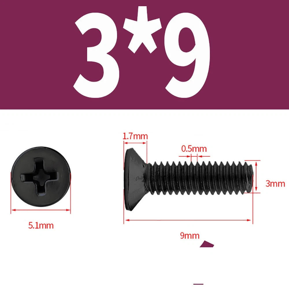 Black Phillips Flat Head Countersunk Machine Screws — Carbon Steel M1–M6