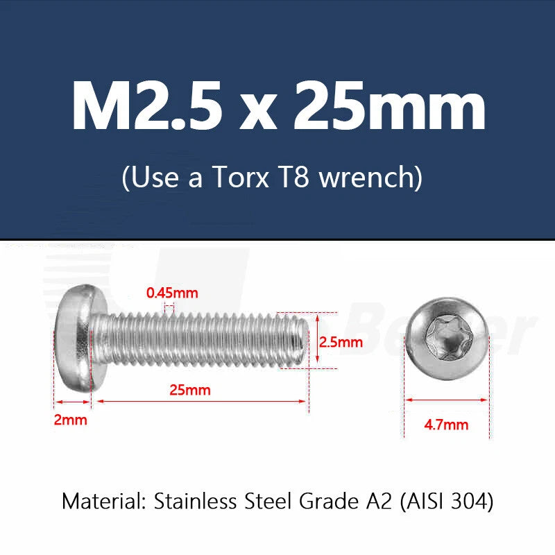 T3–T50 Torx Pan Head Machine Screws – M1.4 to M10, A2 Stainless Steel (3–100mm)