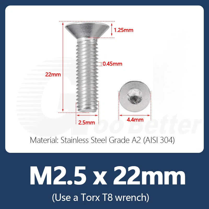 M1.4–M12 Torx Countersunk Machine Screws – A2 Stainless Steel, DIN 965 (3–100mm)