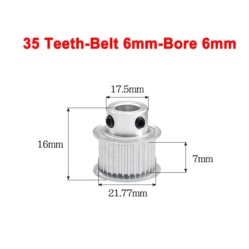 2GT Drive Pulley With Step 16 Tooth - 100 Tooth Bore 4mm - 25mm for 6mm Belt