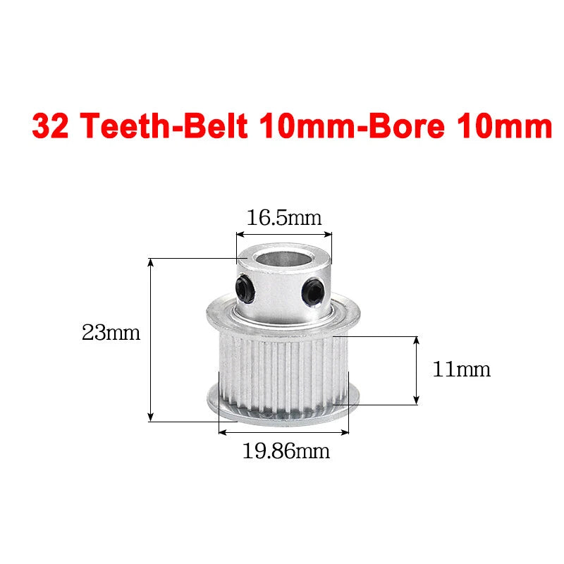 2GT Drive Pulley With Step 16 Tooth - 100 Tooth Bore 4mm - 25mm for 10mm Belt