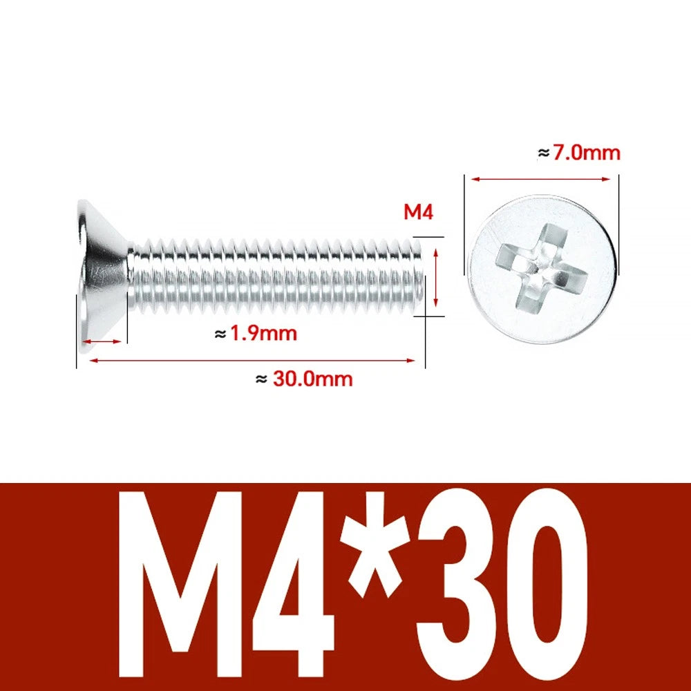 Countersunk Phillips Machine Screws – M2 to M12, White / Colour Zinc Plated, Carbon Steel