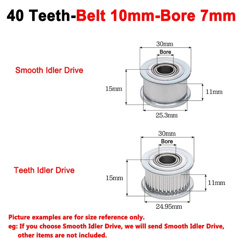 2GT Smooth-Tooth Idler Pulley 16Tooth - 40Tooth Bore 3mm 4mm 5mm 6mm 7mm 8mm