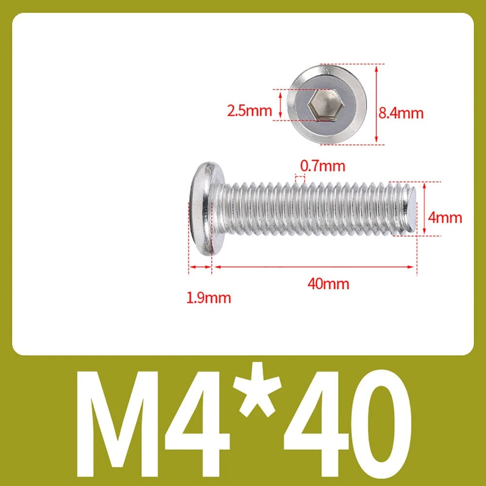 M2 M3 M4 Flat Round Head Hex Socket Screws – A2 Stainless Steel, Fully Threaded (3–50mm)