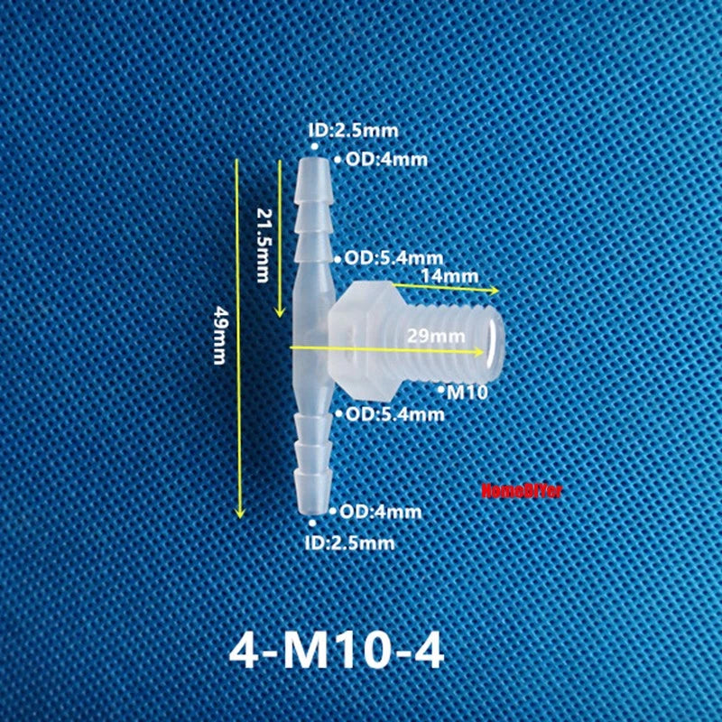 T Piece Joiner 3-Way Plastic Barb Connector | Pipe Hose Male Thread Fitting