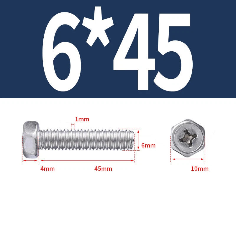 A2 Stainless Steel Hex Head Machine Screws – M3 M4 M5 M6 M8, Fully Threaded (304 Grade)