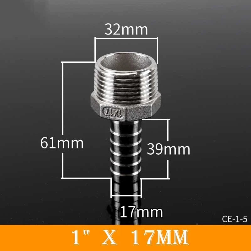 Stainless Steel BSP Male Thread x Barb Hose Tail Connector | 1/8" to 4"