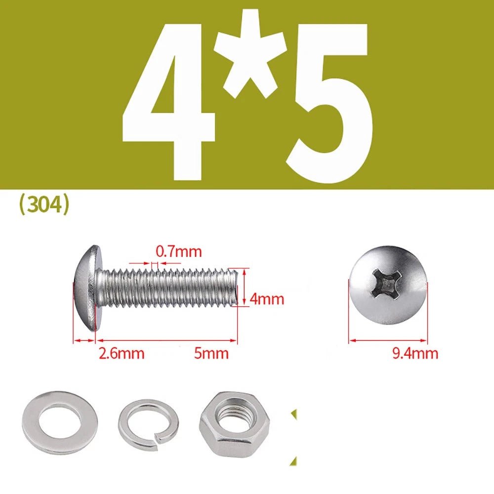 M2–M4 Phillips Truss Head Machine Screws with Hex Nuts & Washers – A2 Stainless Steel - HomeDIYer