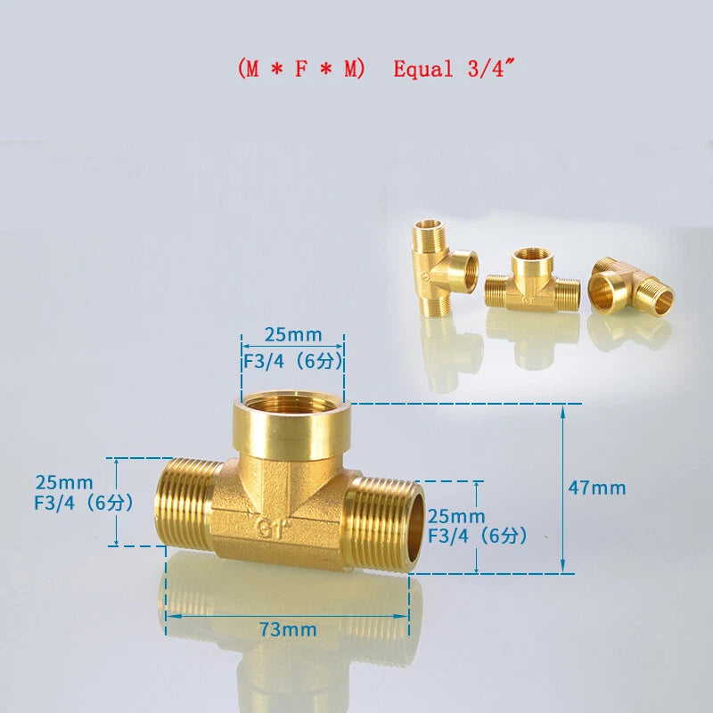 Brass Tee Pipe Fittings – NPT Thread, 1/8" to 2", M/F Configurations
