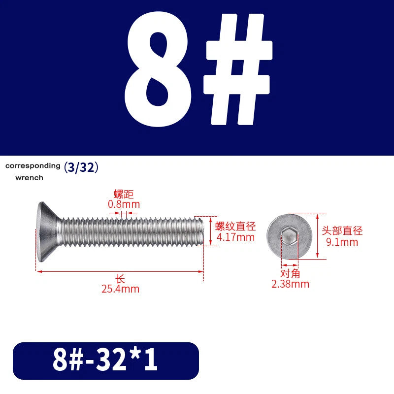 UNC Countersunk Socket Cap Screws A2 Stainless Steel — #2-56 to 5/16-18