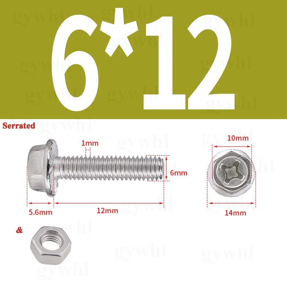 Phillips Hex Flange Bolts with Hex Nuts — Serrated & Smooth, M3–M8