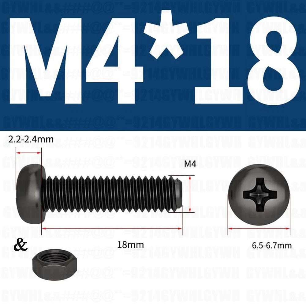 Black Pan Head Phillips Machine Screws + Hex Nuts Set – A2 Stainless Steel, M2 to M10