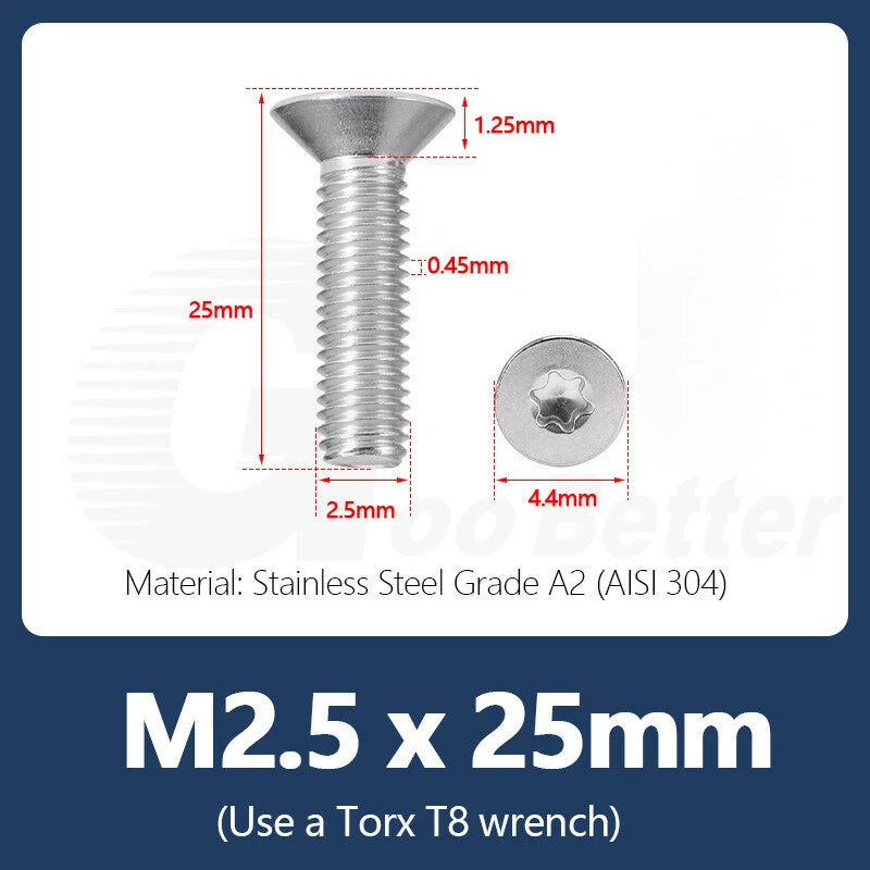 M1.4–M12 Torx Countersunk Machine Screws – A2 Stainless Steel, DIN 965 (3–100mm)
