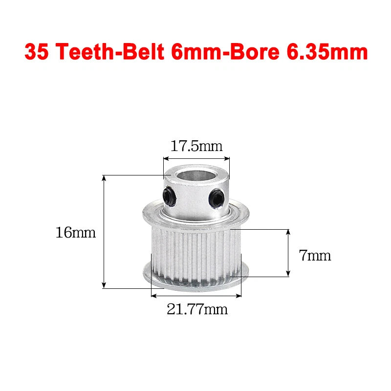 2GT Drive Pulley With Step 16 Tooth - 100 Tooth Bore 4mm - 25mm for 6mm Belt
