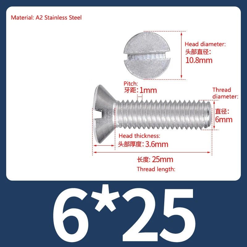 A2 Stainless Steel Slotted Countersunk Screws DIN 963 | M4 M5 M6 - HomeDIYer