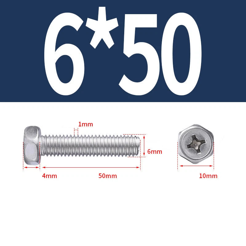 A2 Stainless Steel Hex Head Machine Screws – M3 M4 M5 M6 M8, Fully Threaded (304 Grade)