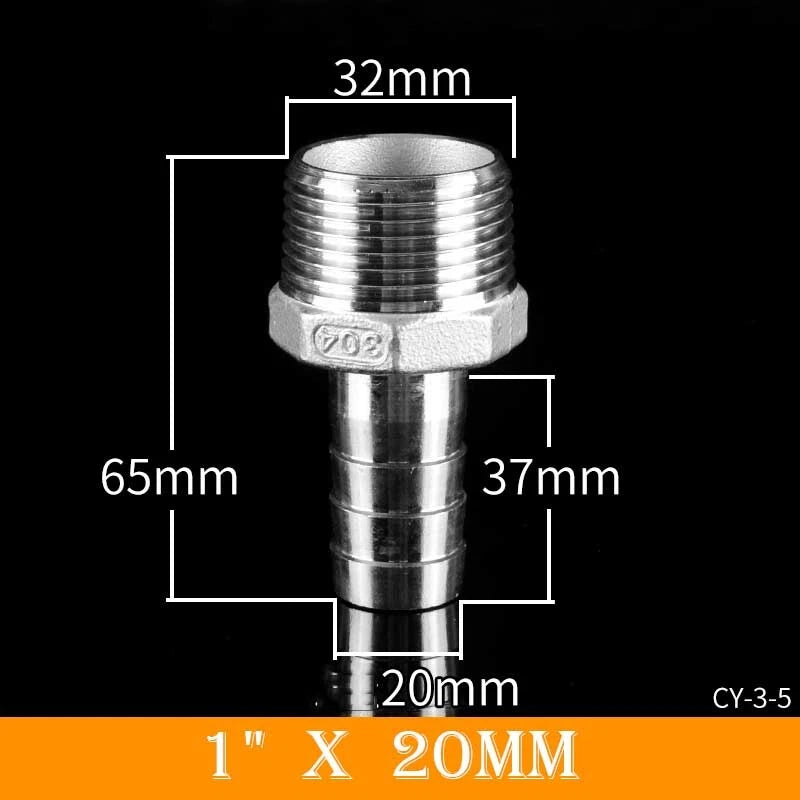 Stainless Steel BSP Male Thread x Barb Hose Tail Connector | 1/8" to 4"