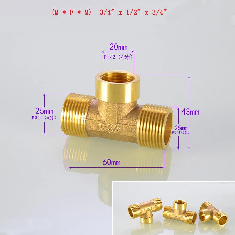 Brass Tee Pipe Fittings – NPT Thread, 1/8" to 2", M/F Configurations