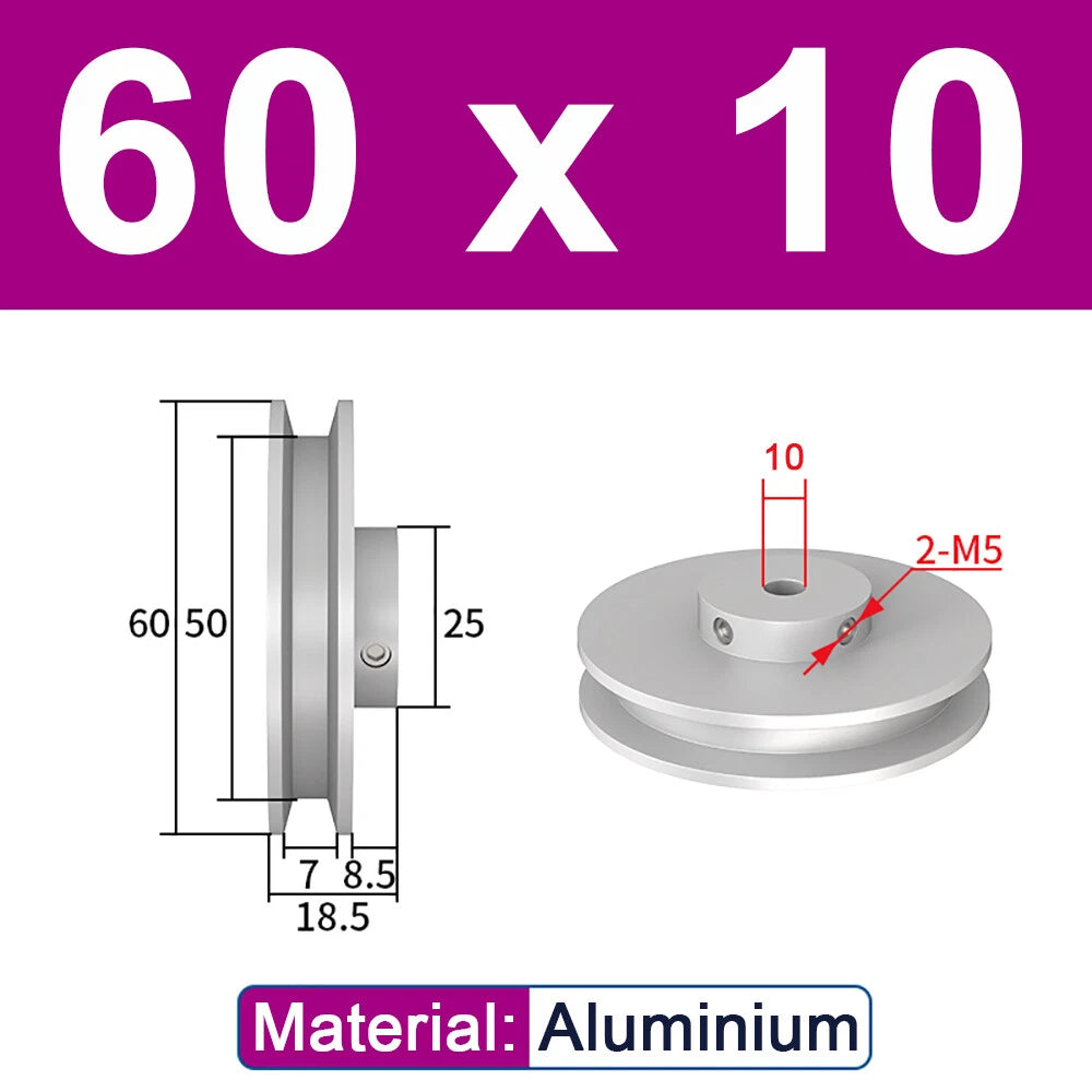 OD 20mm-100mm Aluminium V-Groove Pulley With Fixed Screw for 5mm/6mm Width Belt