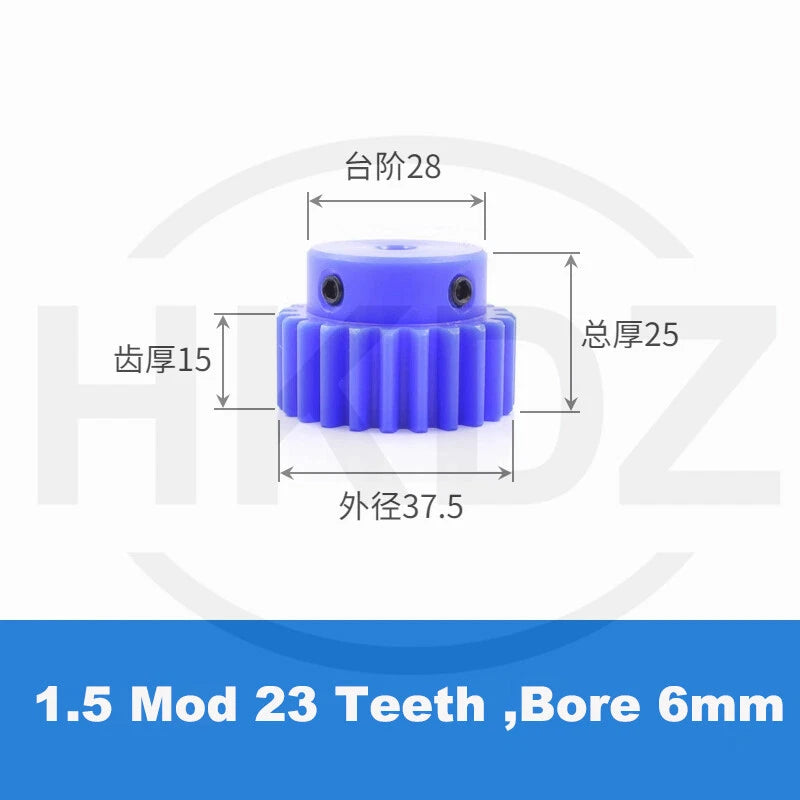 1.5 Mod Blue Nylon Spur Gear 15-60T,Bore 6-12mm Pinion Gear With Step Motor Gear