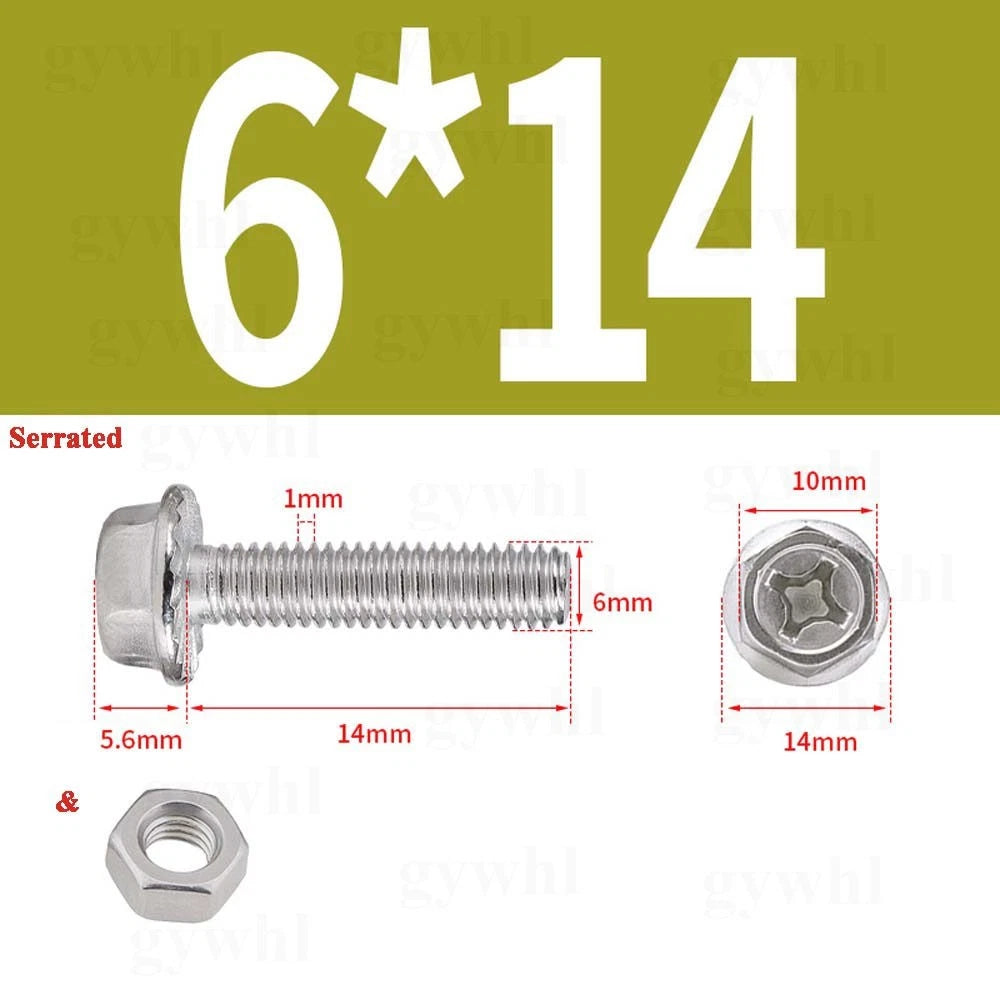 Phillips Hex Flange Bolts with Hex Nuts — Serrated & Smooth, M3–M8
