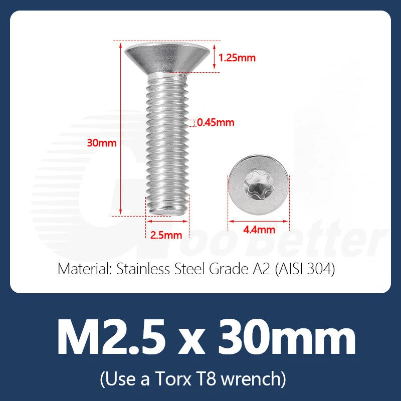 M1.4–M12 Torx Countersunk Machine Screws – A2 Stainless Steel, DIN 965 (3–100mm)