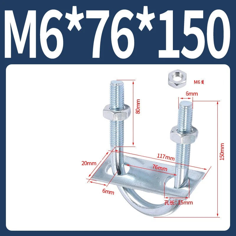 Round U-Bolts Sets Steel 16mm-219mm Inner Width M6 M8 M0 M12 with Nut, Plate