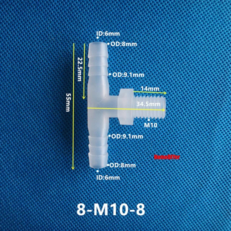 T Piece Joiner 3-Way Plastic Barb Connector | Pipe Hose Male Thread Fitting