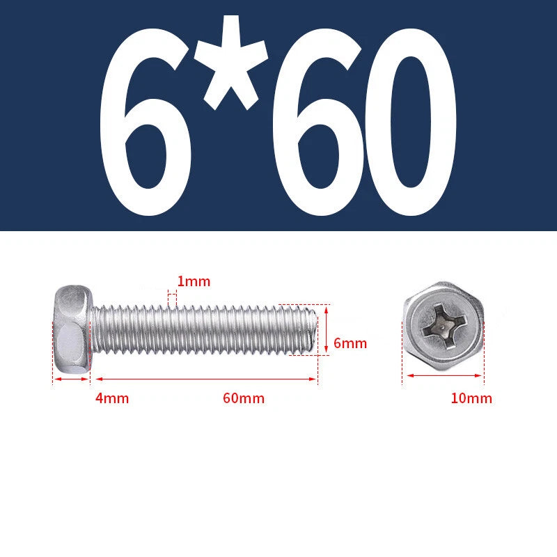 A2 Stainless Steel Hex Head Machine Screws – M3 M4 M5 M6 M8, Fully Threaded (304 Grade)