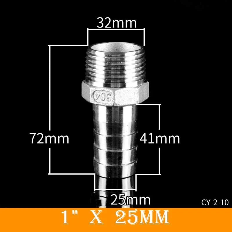 Stainless Steel BSP Male Thread x Barb Hose Tail Connector | 1/8" to 4"