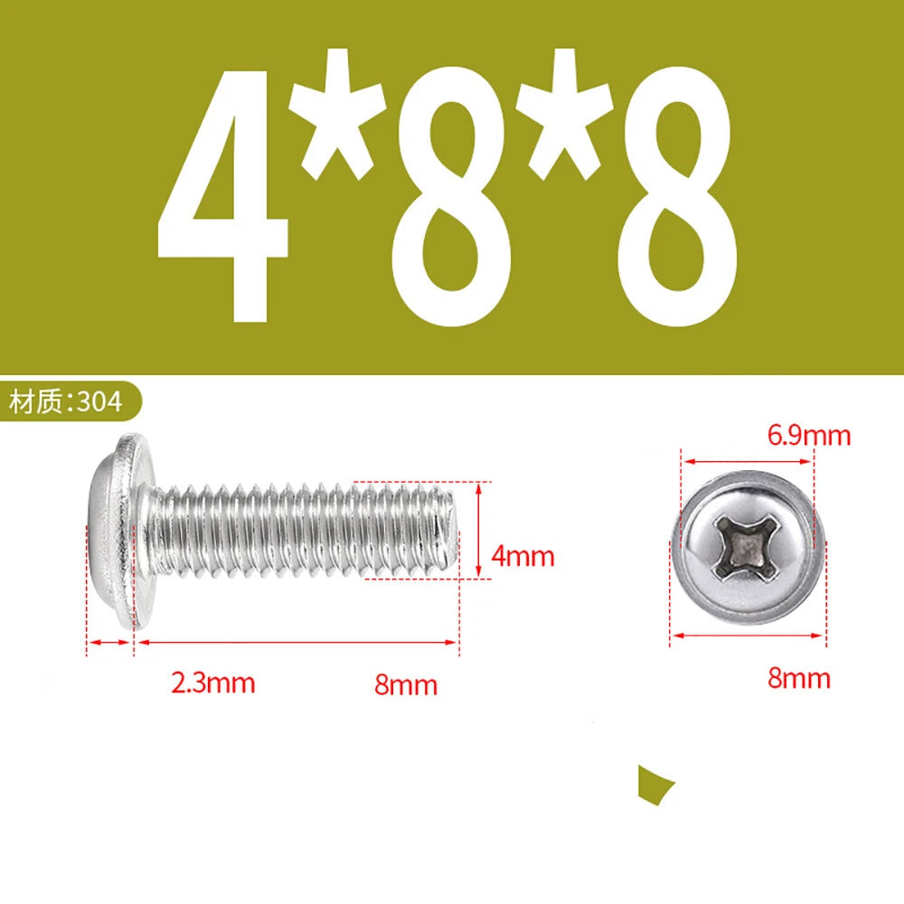 Phillips Flanged Button Head Screws M1.4–M6 | 304 Stainless Steel