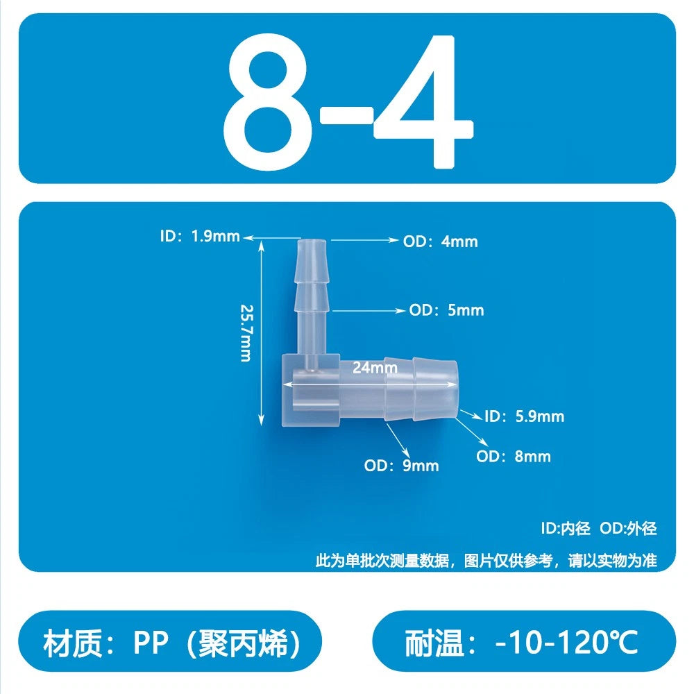 90° Elbow Plastic Barbed Joiner Reducer Connector Pipe Tube Hose Water 1.6-25mm