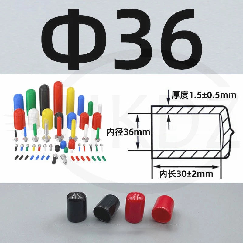 PVC End Caps for Screws, Bolts, Rods, Tubes & Cables – Thread Cover Protector, Rubber Plastic Caps (12-114mm, Multiple Colors)