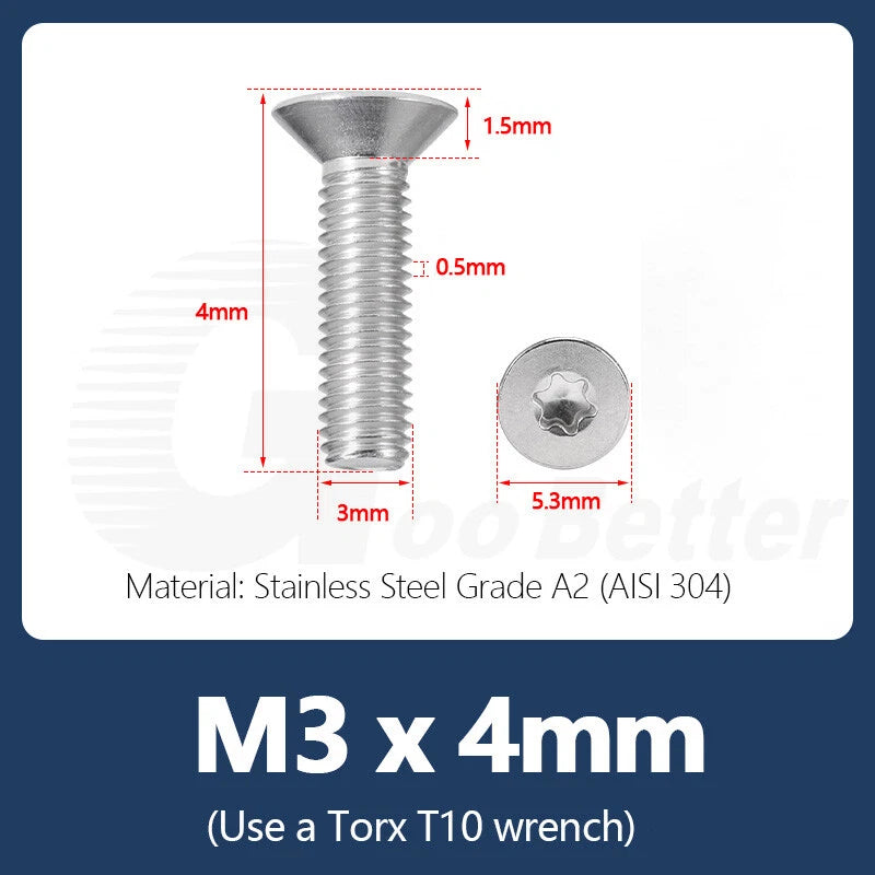 M1.4–M12 Torx Countersunk Machine Screws – A2 Stainless Steel, DIN 965 (3–100mm)