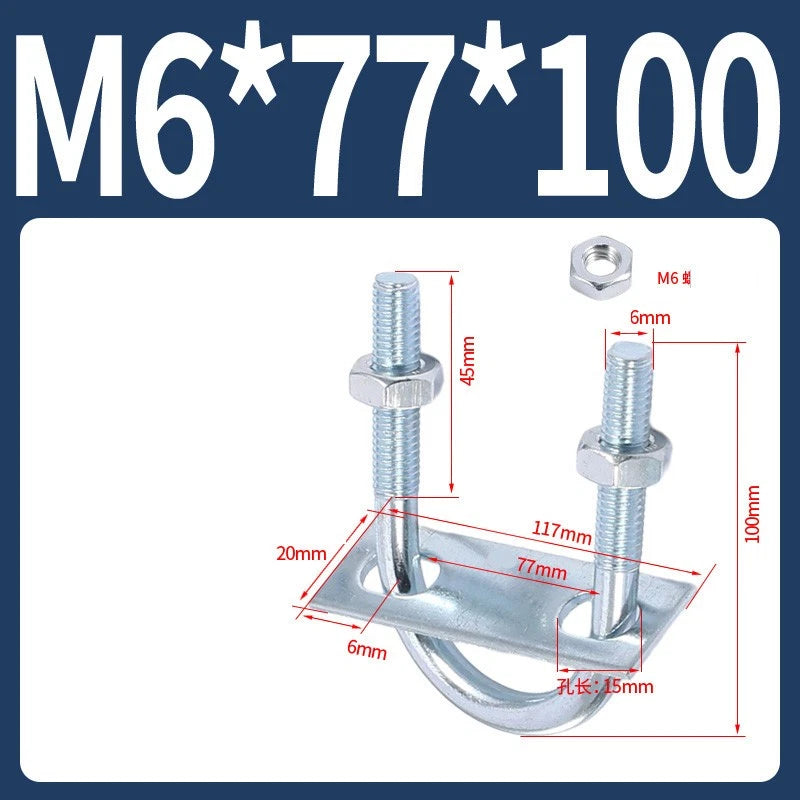 Round U-Bolts Sets Steel 16mm-219mm Inner Width M6 M8 M0 M12 with Nut, Plate
