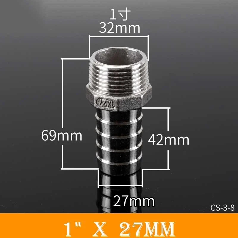 Stainless Steel BSP Male Thread x Barb Hose Tail Connector | 1/8" to 4"