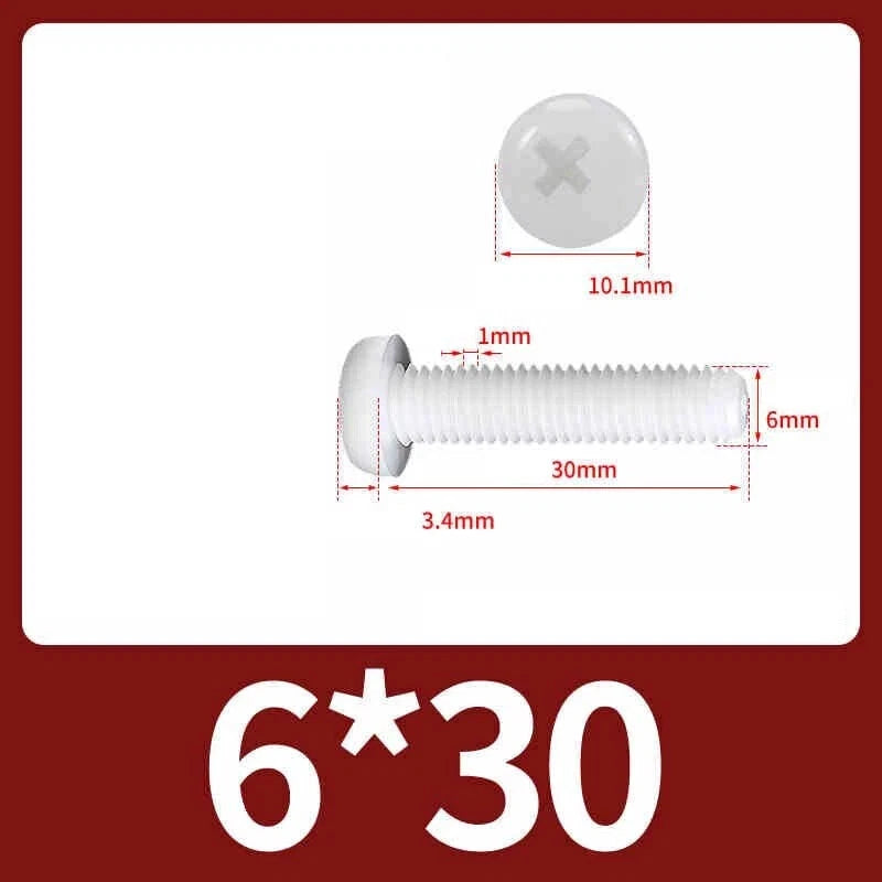 White Nylon Phillips Pan Head Machine Screws – M2 to M8, Non‑Conductive & Corrosion‑Free (PA66)