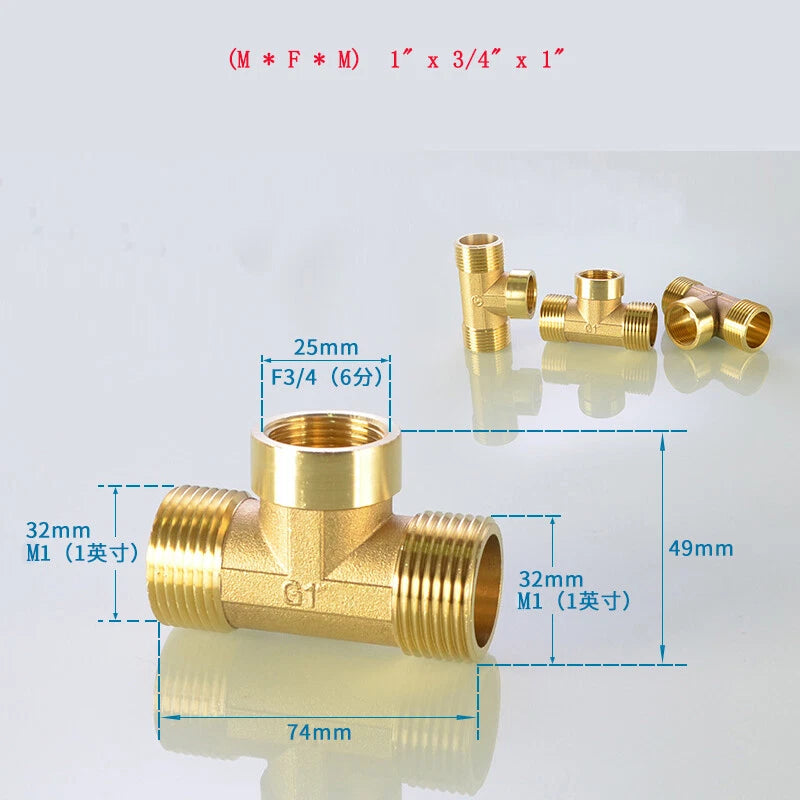 Brass Tee Pipe Fittings – NPT Thread, 1/8" to 2", M/F Configurations