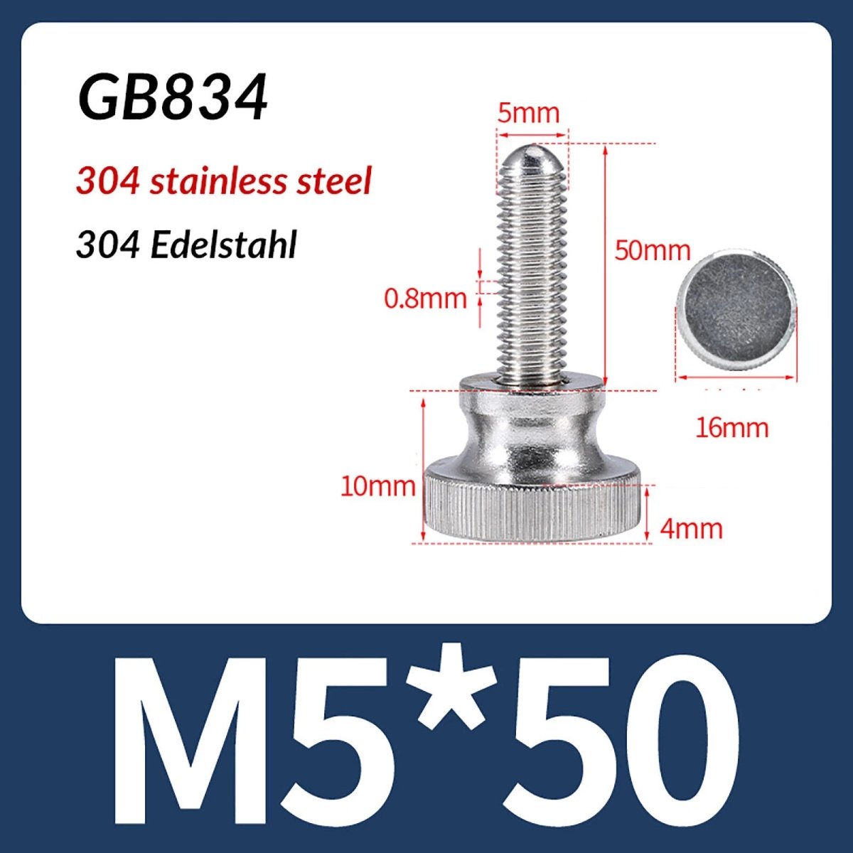 A2 Stainless Steel Knurled Thumb Screws – M2 to M10, Hand Turn Knob Bolts, 4 - 60mm Lengths - HomeDIYer