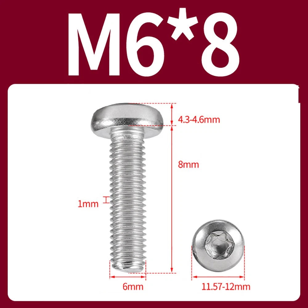 M2–M10 A2 Stainless Steel Torx Button Head Machine Screws, With or Without Column, Pack of 5