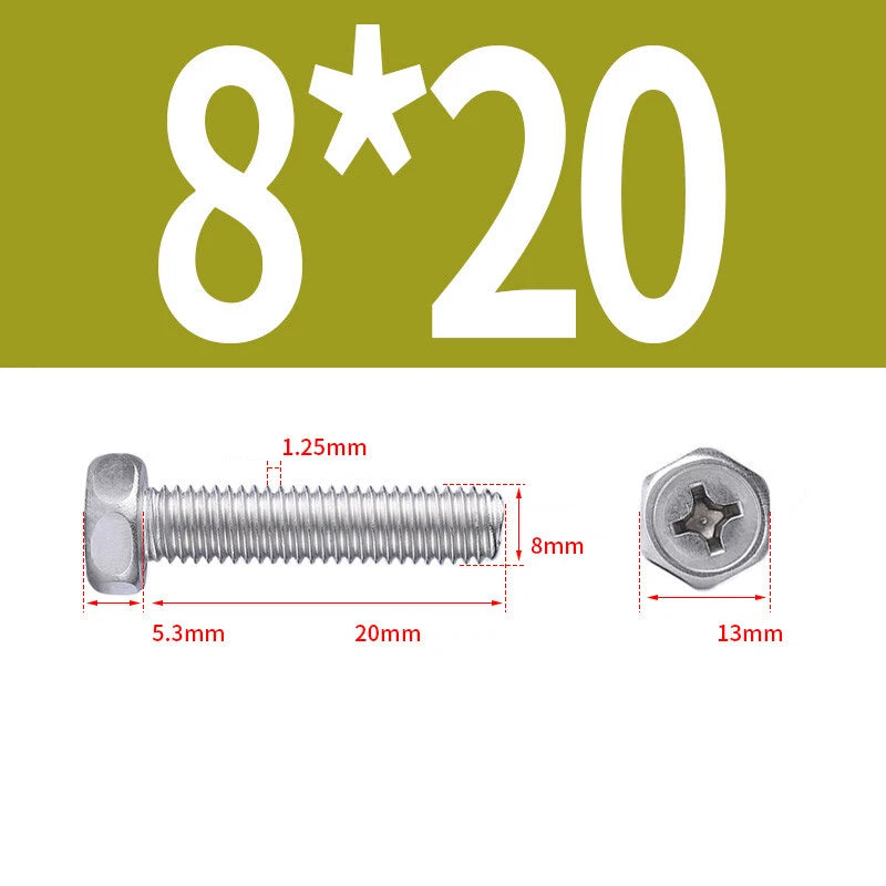 A2 Stainless Steel Hex Head Machine Screws – M3 M4 M5 M6 M8, Fully Threaded (304 Grade)